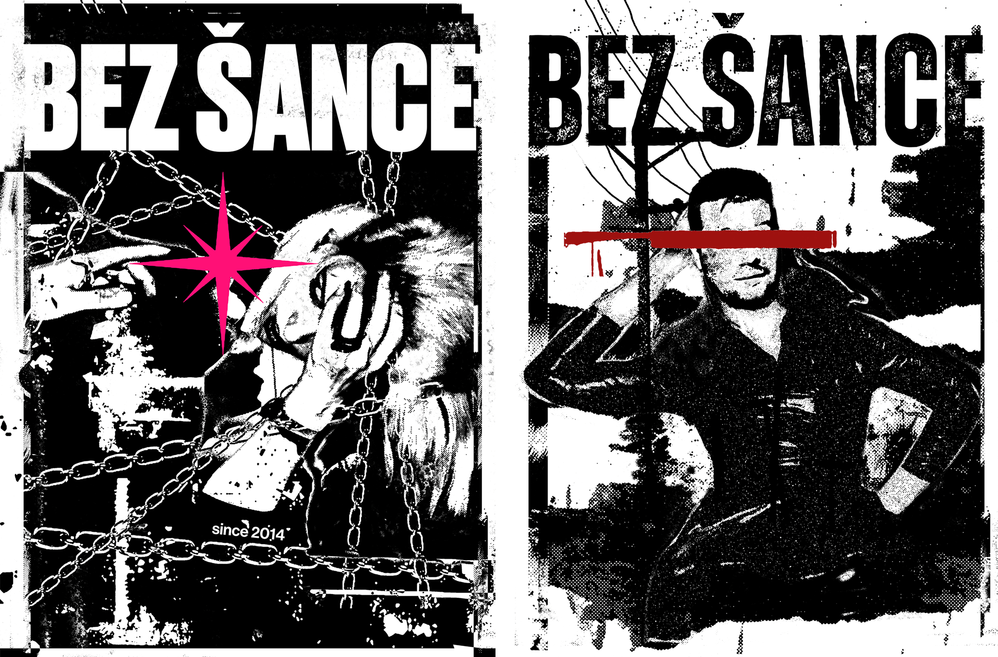 BEZ ŠANCE t-shirt illustrations — chained wolf head and portrait graphic designs, by Oli Koles
