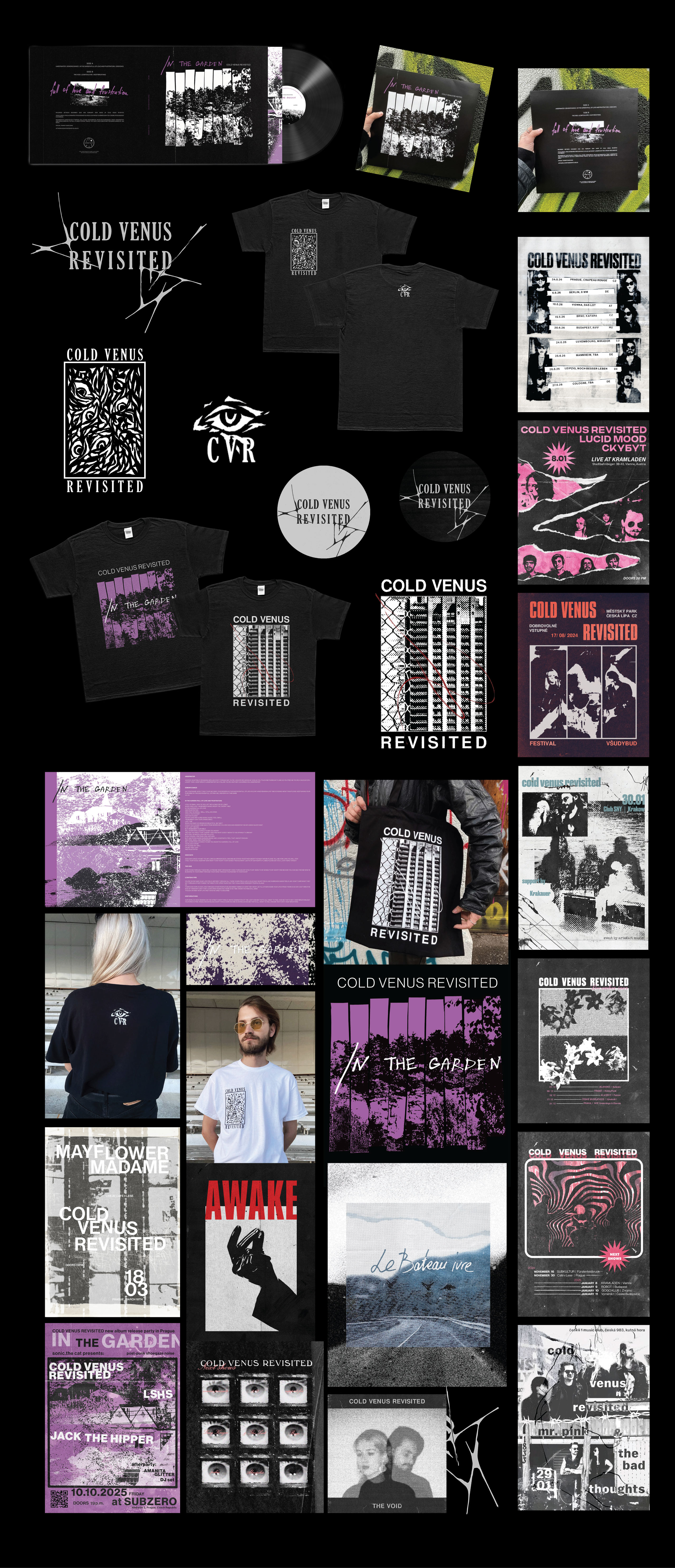 Cold Venus Revisited visual identity overview — vinyl, merch and poster collage, by Oli Koles