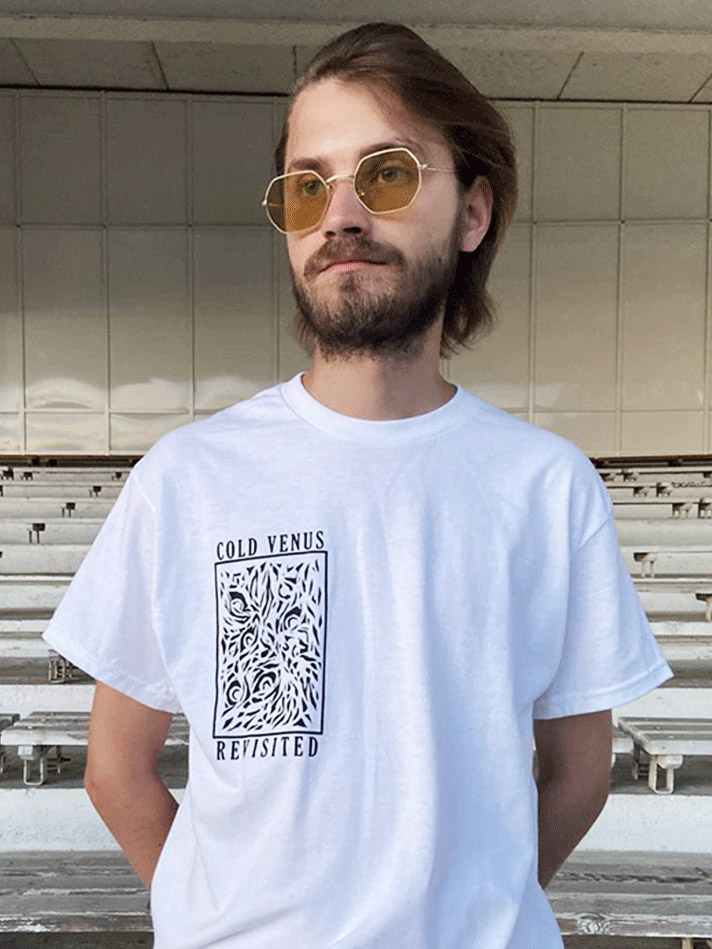 Model wearing Cold Venus Revisited white t-shirt